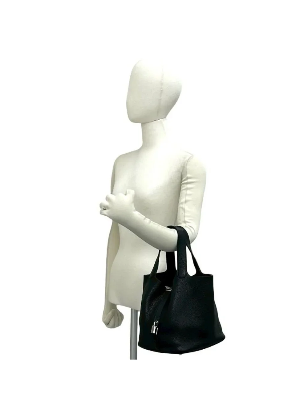 Hermes Picotin Lock MM Taurillon Clemence Leather Tote Black